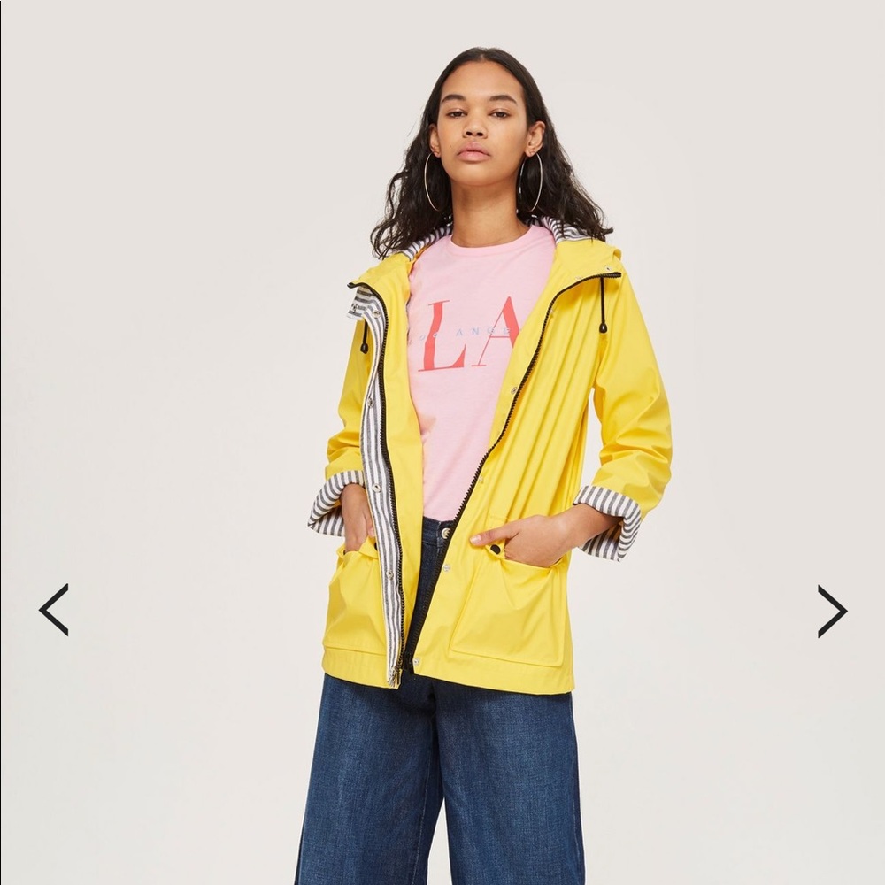 Topshop yellow hooded rain mac